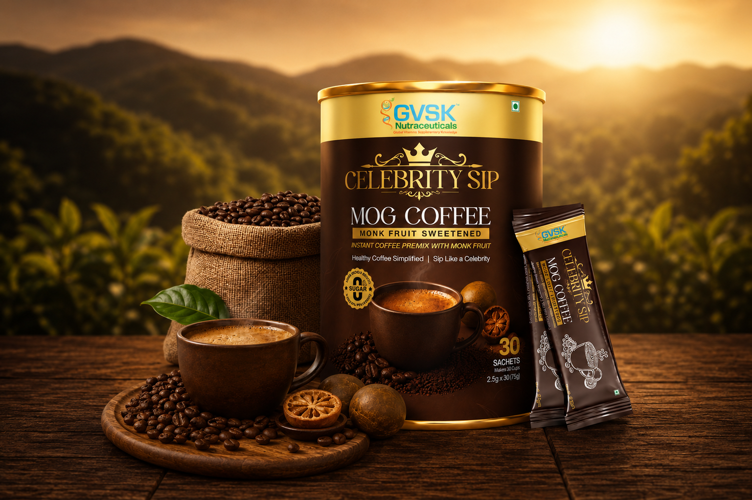 Celebrity SIP MOG Coffee – Monk Fruit Sweetened Instant Coffee with Zero Added Sugar