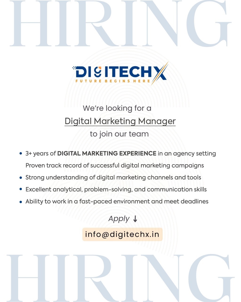 Hiring: Digital Marketing Manager – Join DigitechX Team | Mana voice