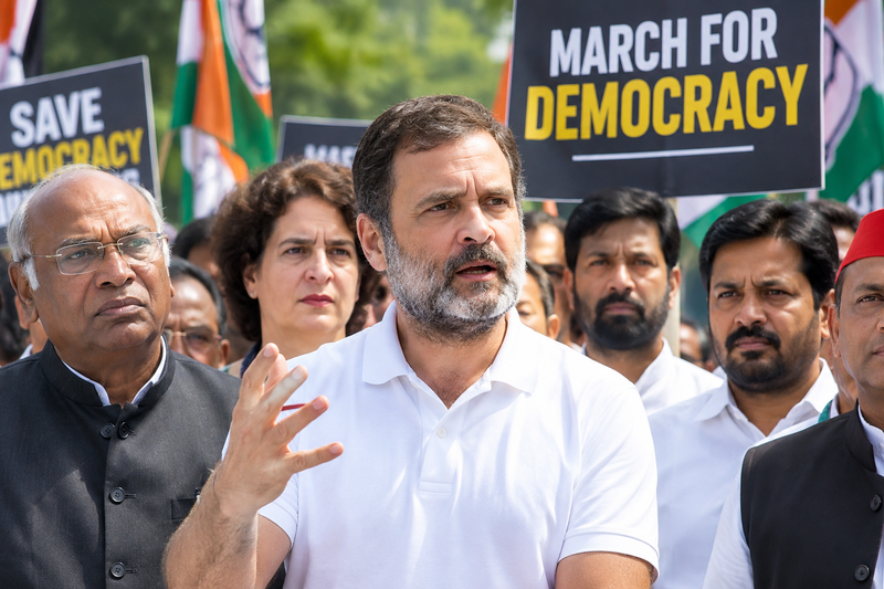 Rahul Gandhi Leads INDIA Bloc March in Delhi Over Vote Theft