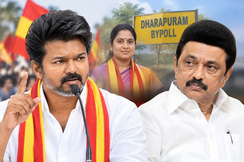 Vijay Criticises MK Stalin Over Sathyabhama and Dharapuram Bypoll